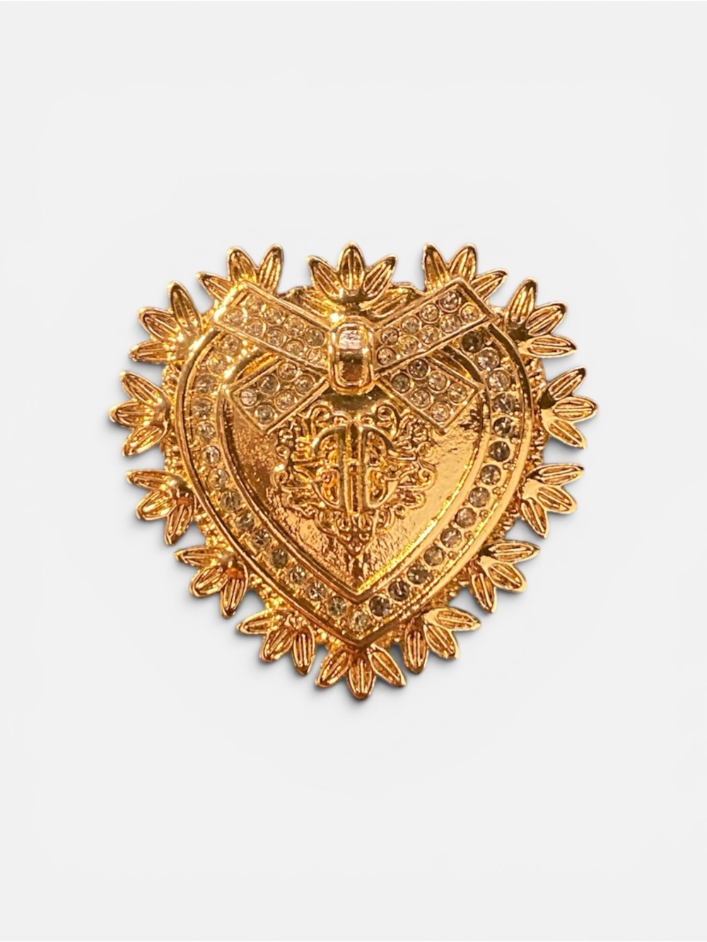 Gold Heart Sunburst Brooch - Decorative Women's Jewelry